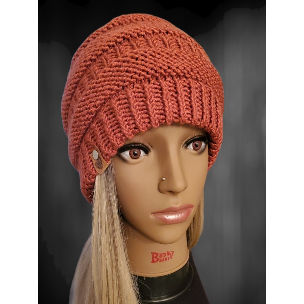 Rust Knit‎ Slouchy Beanie – Handmade Cozy Fall Hat